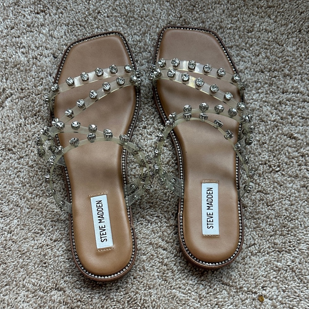 Steve Madden Clear and Silver Studded Sandals size 8.5